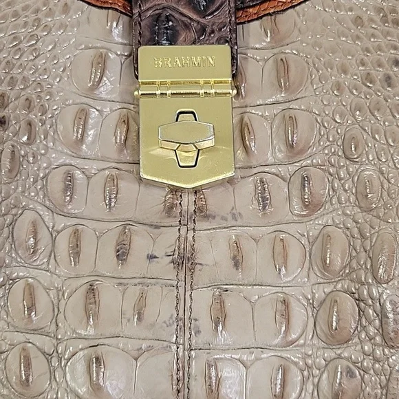 Elegant Crocodile Embossed Tan and Black Women's Bag - Picture 3 of 16